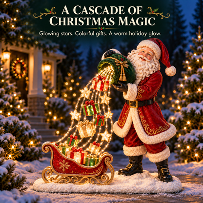 🎅 Santa’s Gift Waterfall Light – Battery-Powered Christmas Decor