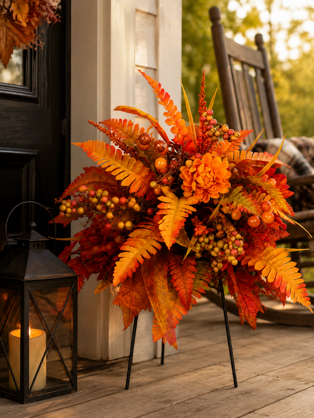 🍂🎄 Seasonal Porch & Garden Decor – Fall Florals & Pre-Lit Christmas Hanging Baskets