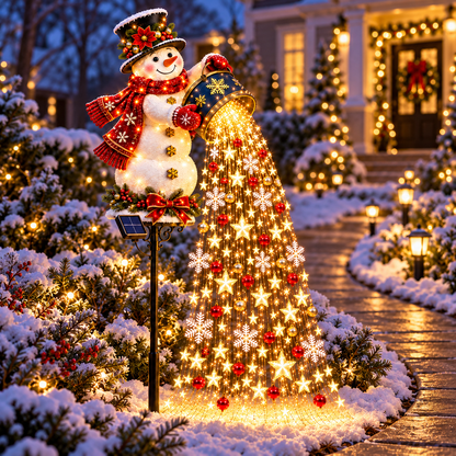 🎄 Christmas Sale – Snowman Starlight Cascade Solar LED Garden Stake Light ☃️