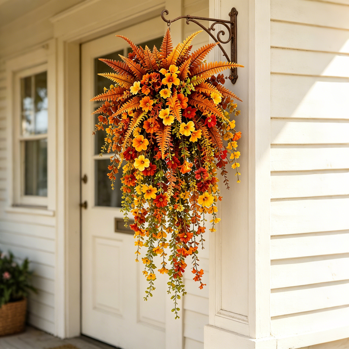 🍂🎄 Seasonal Porch & Garden Decor – Fall Florals & Pre-Lit Christmas Hanging Baskets
