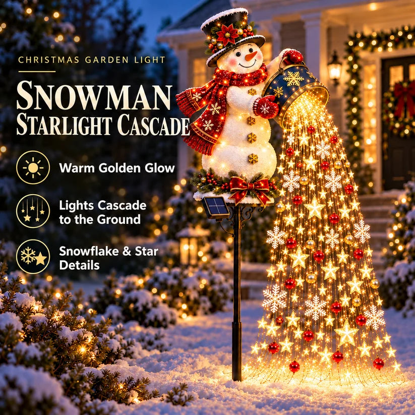 🎄 Christmas Sale – Snowman Starlight Cascade Solar LED Garden Stake Light ☃️