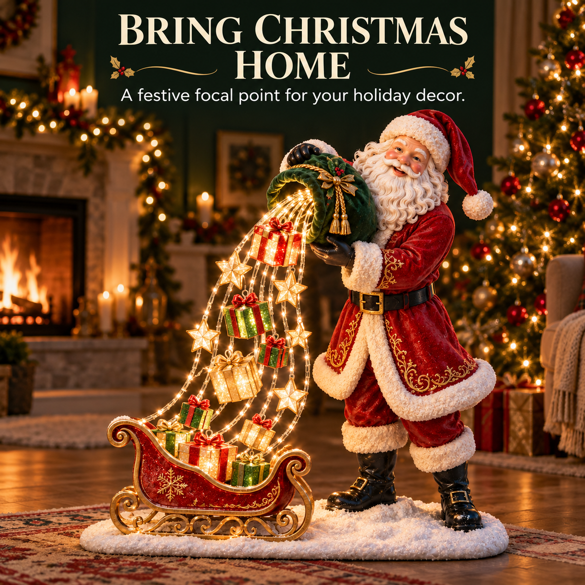 🎅 Santa’s Gift Waterfall Light – Battery-Powered Christmas Decor