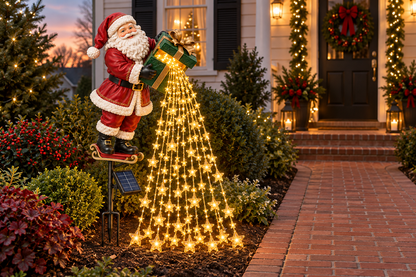 🎄 Christmas Sale ✨ Santa’s Starlight Gift Waterfall – Solar LED Garden Stake Light