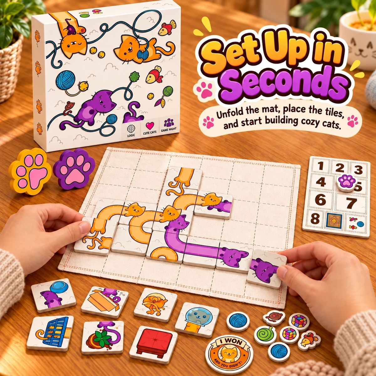 🐱 Cute Cat Puzzle Board Game for Family Fun & Game Night