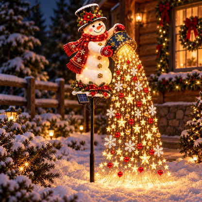 🎄 Christmas Sale – Snowman Starlight Cascade Solar LED Garden Stake Light ☃️