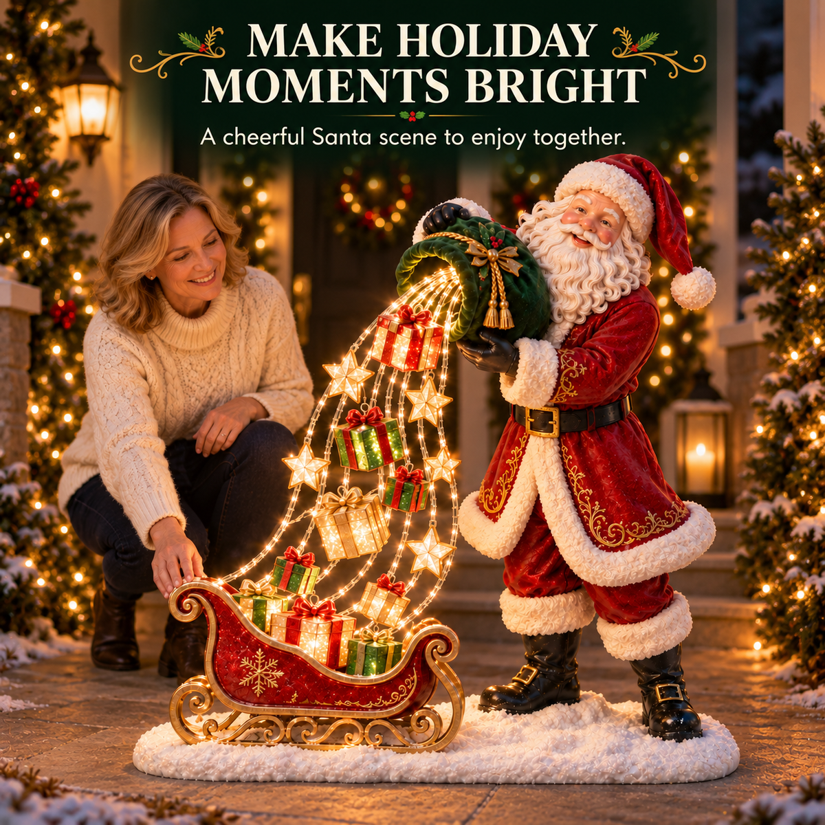 🎅 Santa’s Gift Waterfall Light – Battery-Powered Christmas Decor