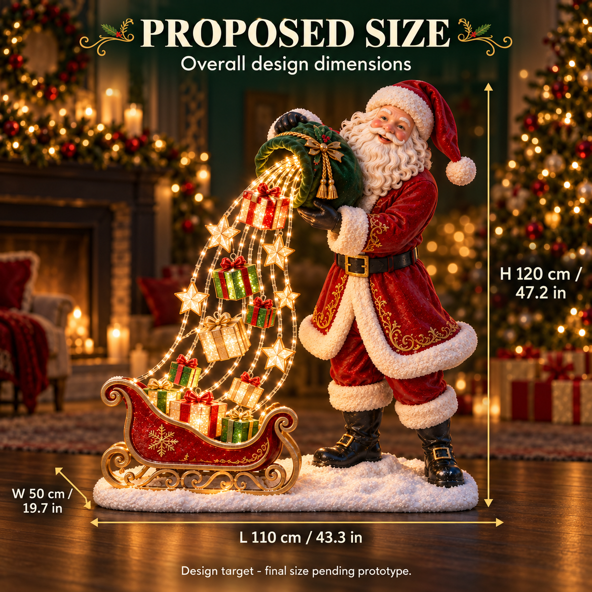 🎅 Santa’s Gift Waterfall Light – Battery-Powered Christmas Decor