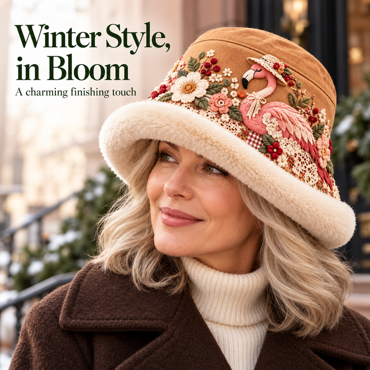 🌸 Women’s Cozy Plush-Lined Winter Bucket Hat – Floral & Animal Designs
