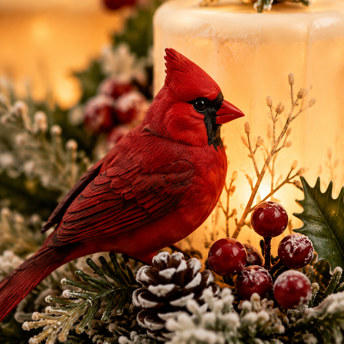 Detailed view of the illuminated cardinal memorial centerpiece