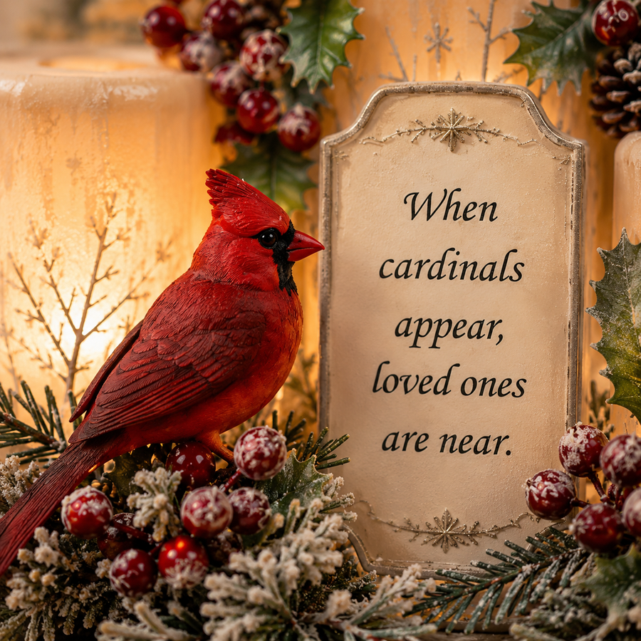 Warm illuminated cardinal centerpiece