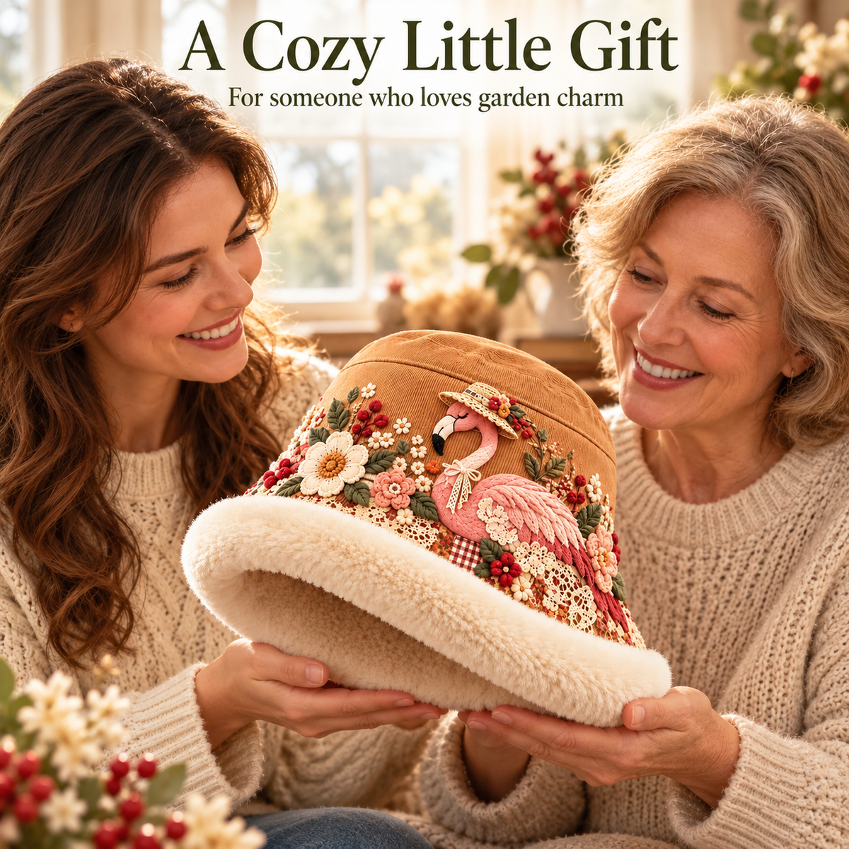 🌸 Women’s Cozy Plush-Lined Winter Bucket Hat – Floral & Animal Designs