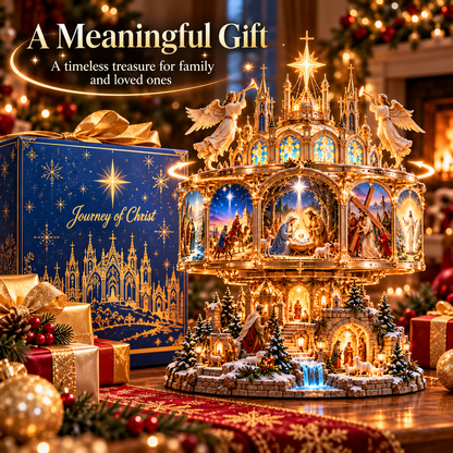 🔥LAST DAY 49% OFF✝️✨ Journey of Faith™ – 360° Rotating Lighted Bible Story Nativity Display with Angelic Cathedral & Sacred Scenes