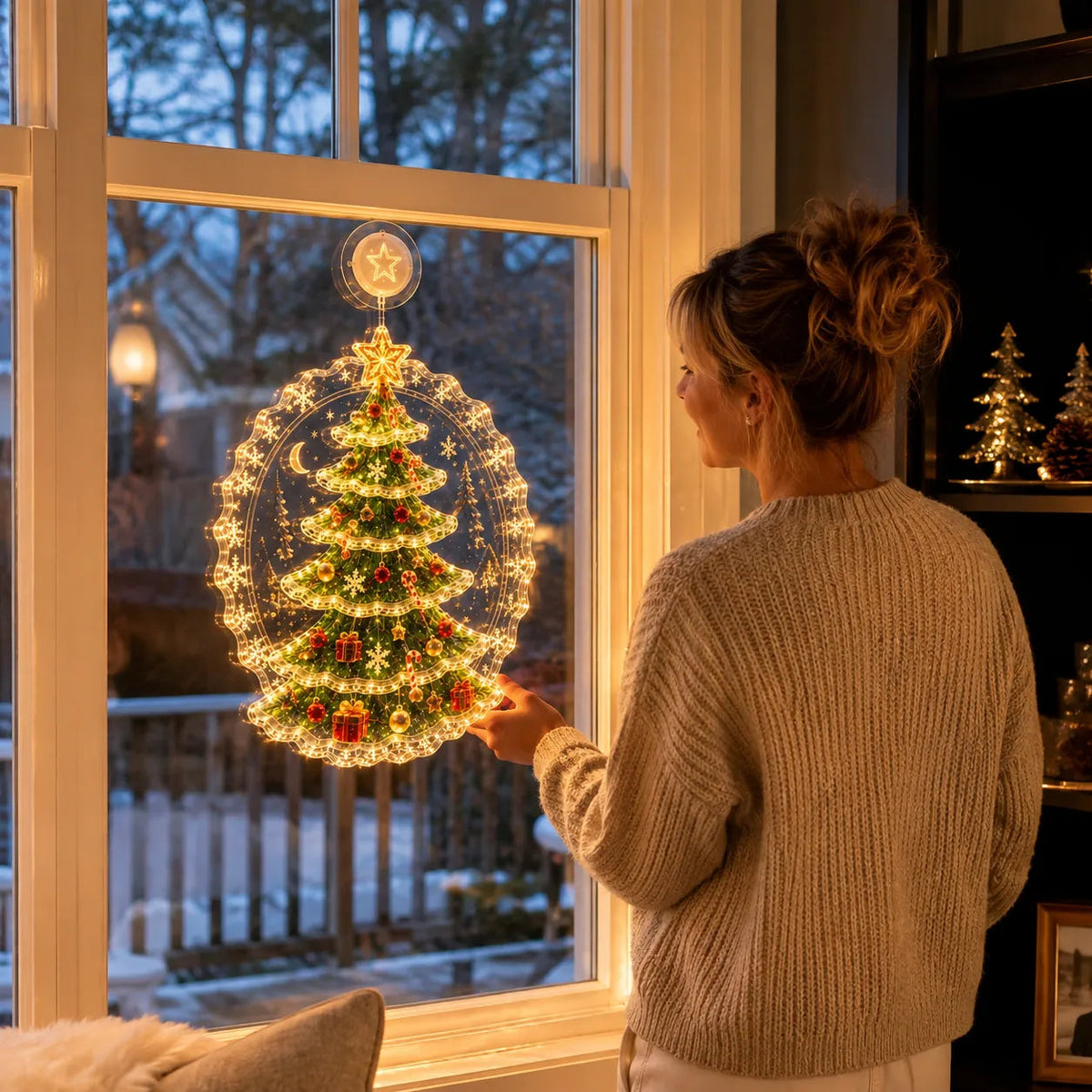 🔥HOT SALE 50% OFF✨🎄Lighted Christmas Window Decoration with Suction Cup | Warm LED Window Light with Double-Layer Design & Multiple Festive Styles Flat Version✨
