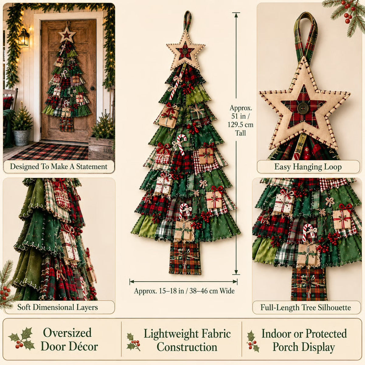 DIY Christmas tree door decor size chart