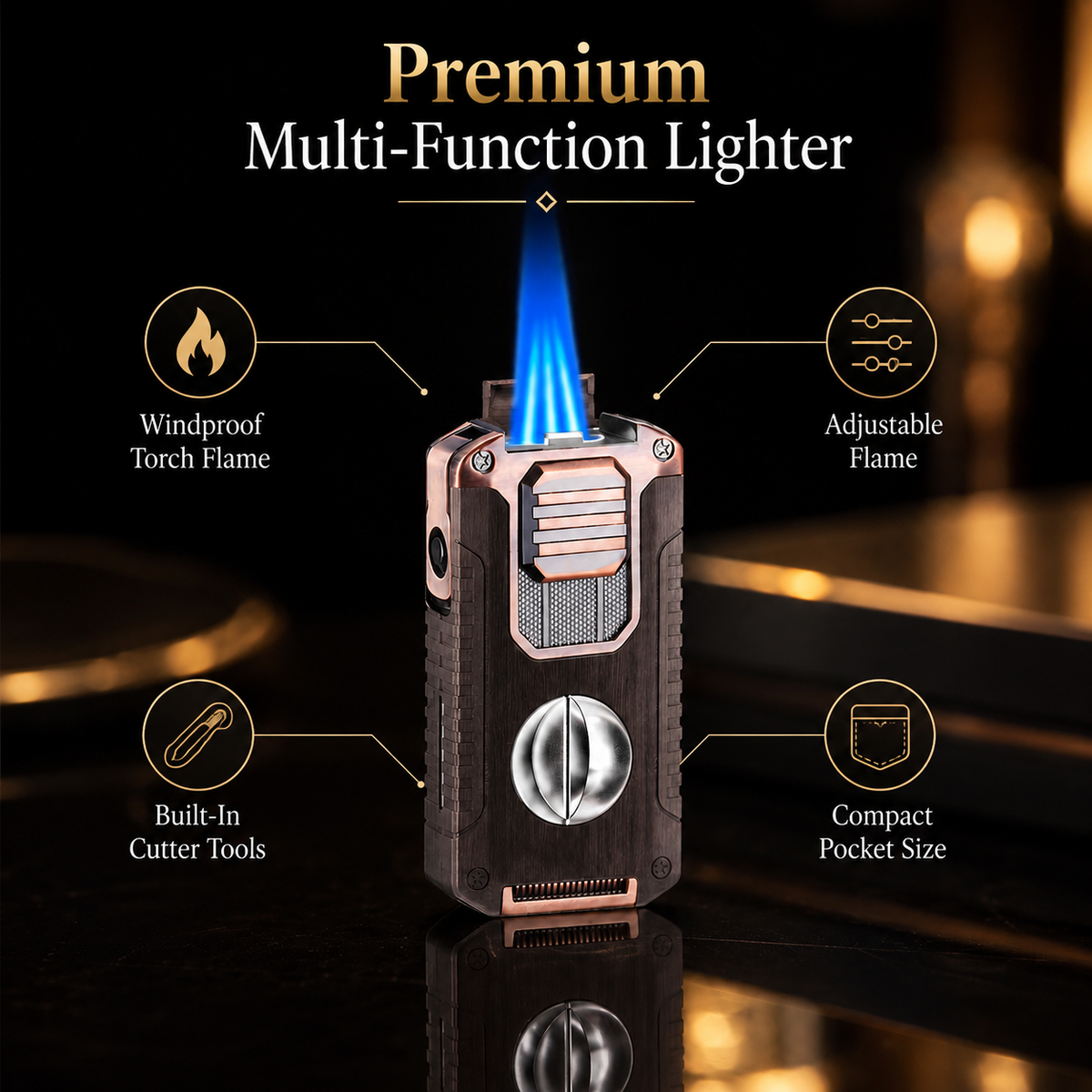 🔥 ForgeLux™ Triple-Flame Refillable Torch Lighter – Vintage Mechanical Edition