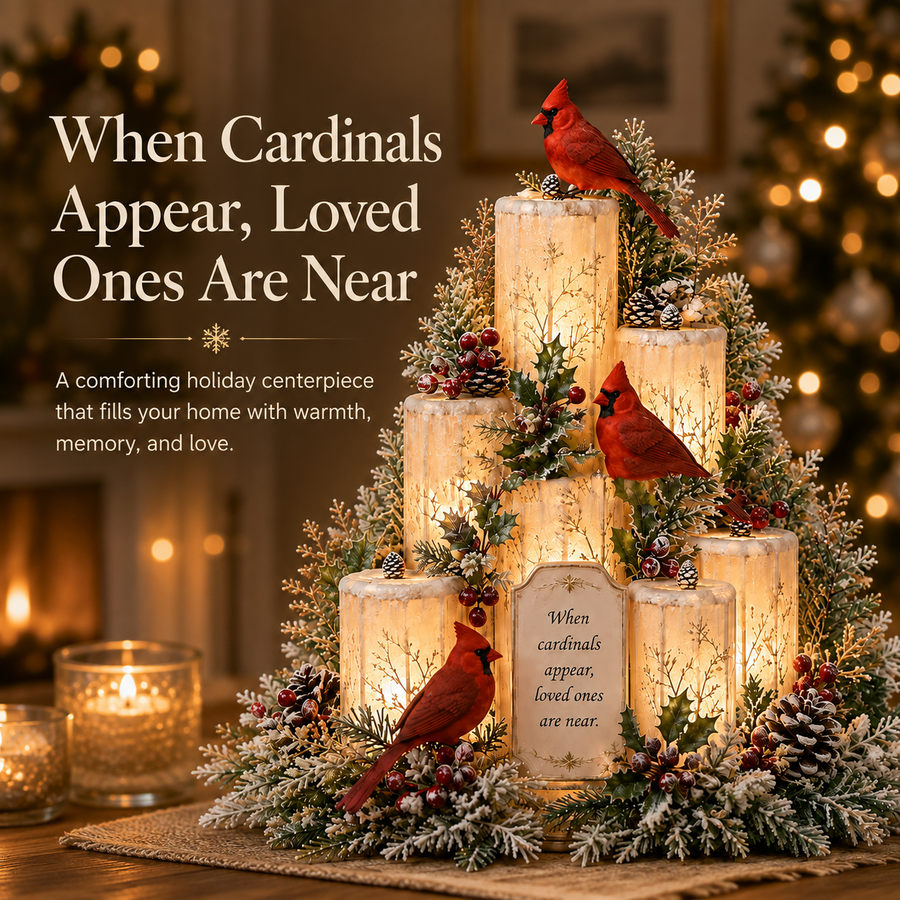 Cardinal remembrance centerpiece in a home
