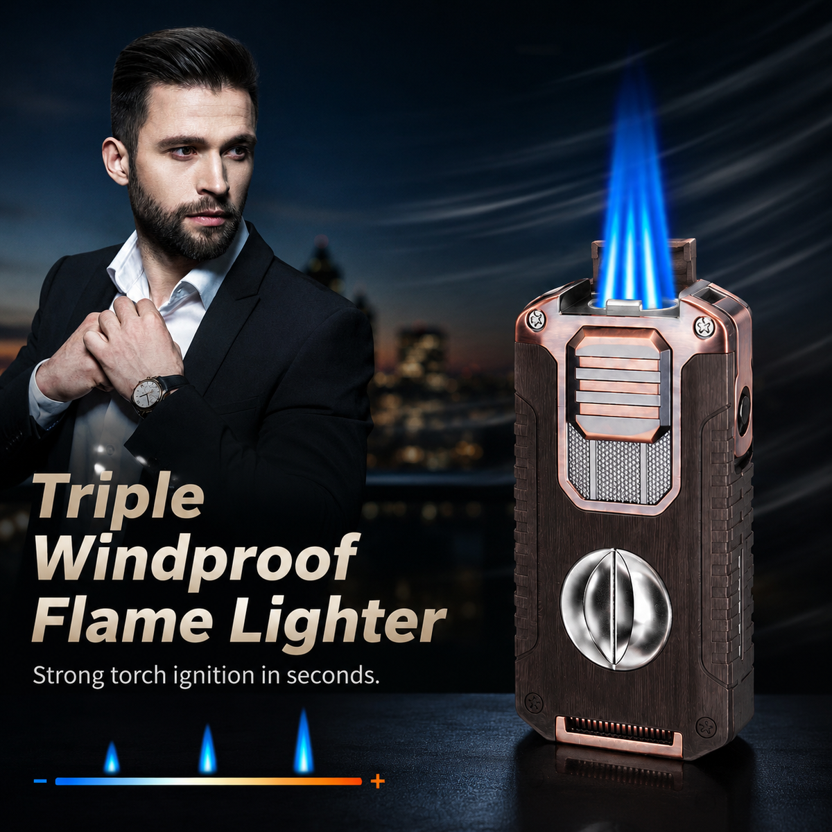 🔥 ForgeLux™ Triple-Flame Refillable Torch Lighter – Vintage Mechanical Edition