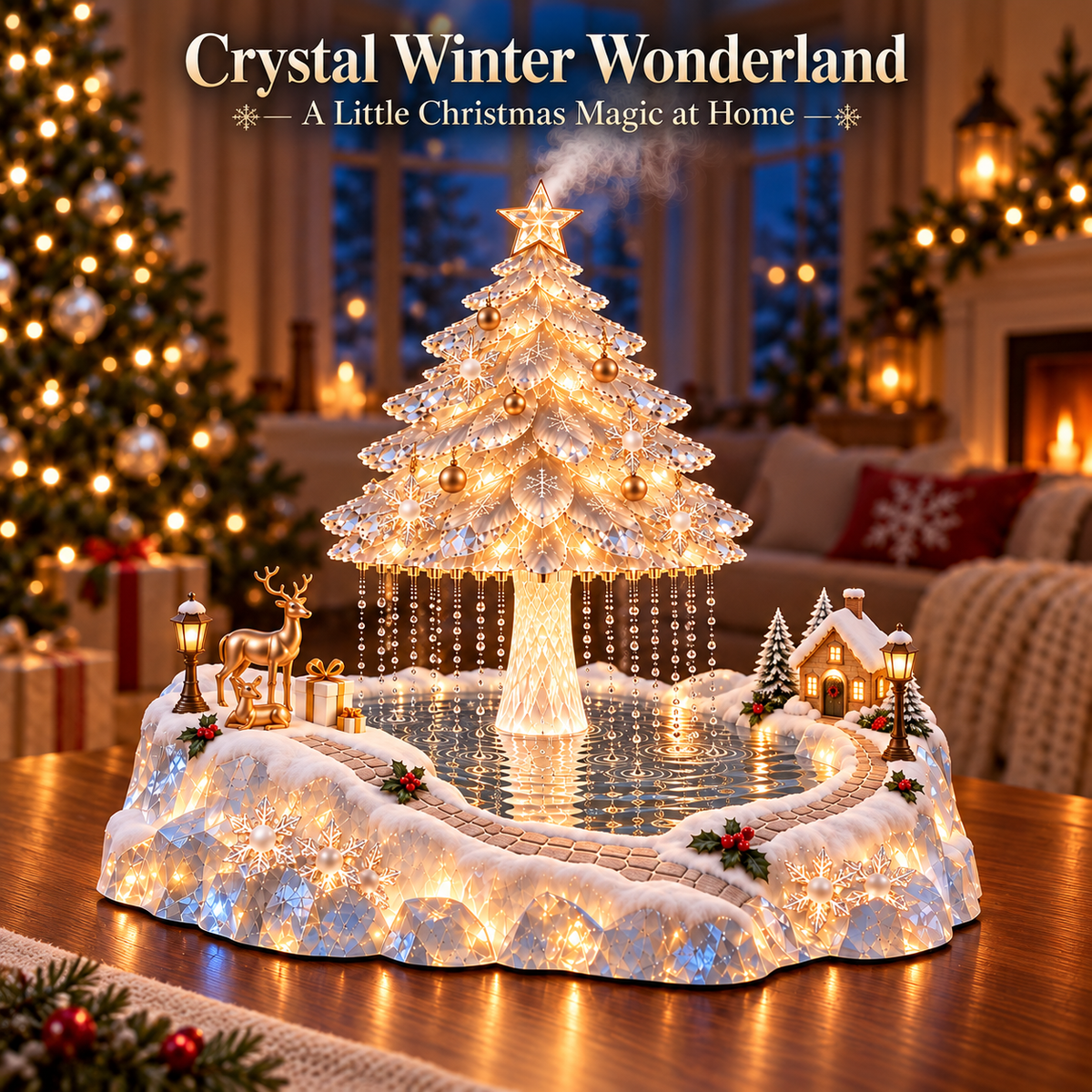🎄 Crystal Winter Wonderland – Light-Up Christmas Tree Rain Humidifier