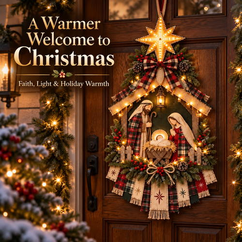 ✝️ Light-Up Christmas Nativity Door Hanger with Radiant Star 🌟