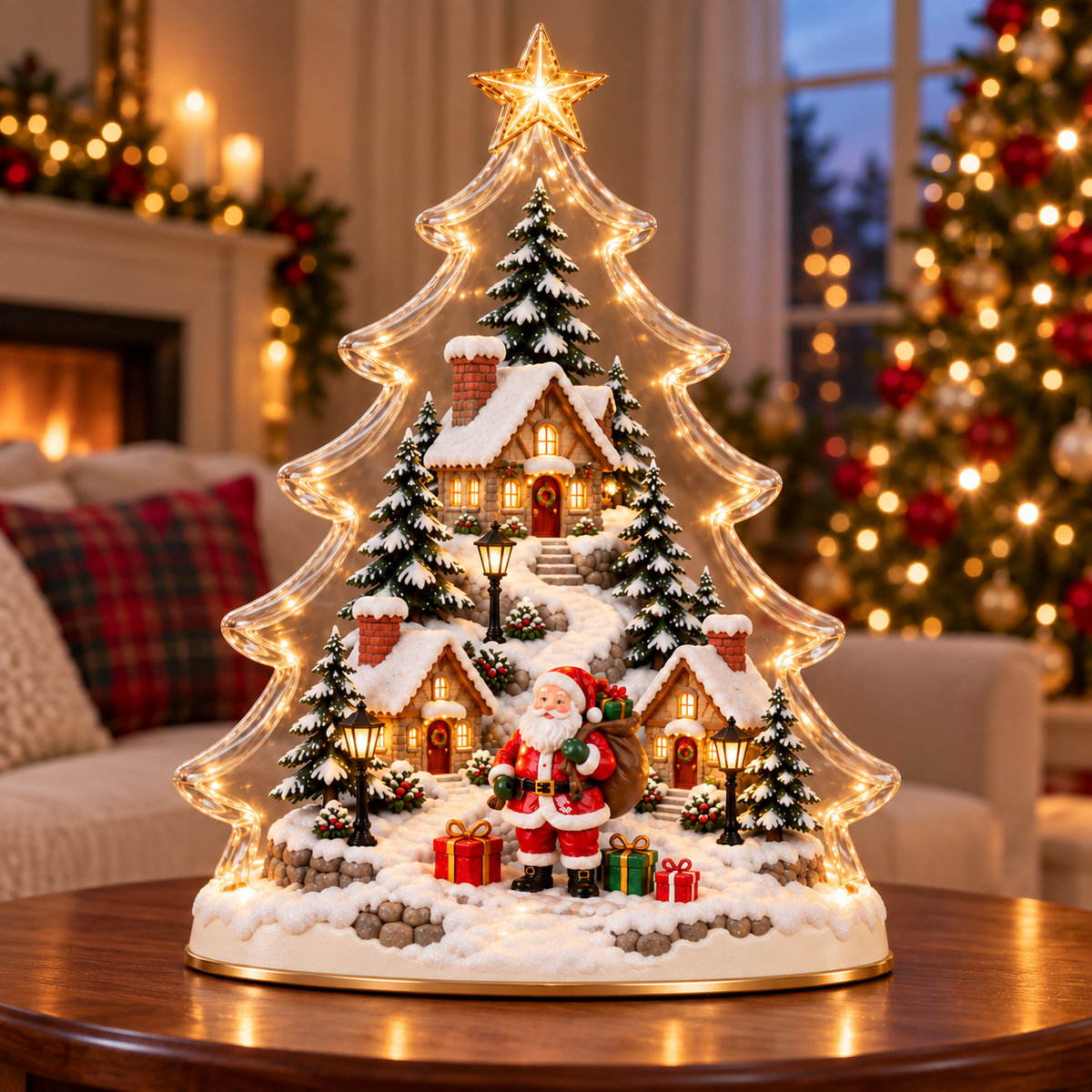 🎄 Santa’s Christmas Village Light – Glowing Tree Tabletop Decor