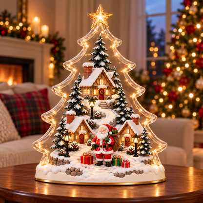 🎄 Santa’s Christmas Village Light – Glowing Tree Tabletop Decor