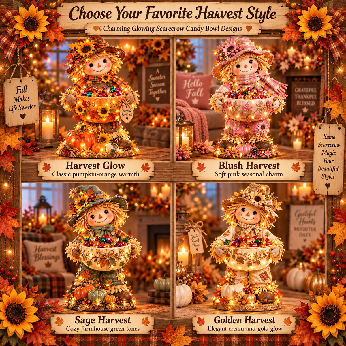 🍂 Harvest Glow™ – Lighted Scarecrow Candy Bowl