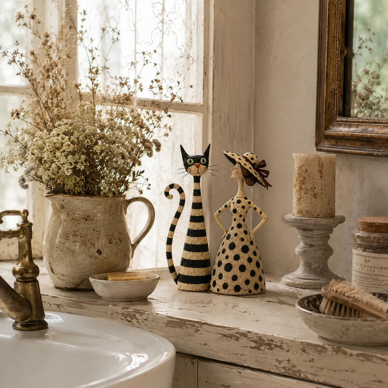 ✨Vintage  Cat & Lady Sculptures