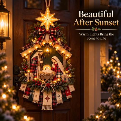 ✝️ Light-Up Christmas Nativity Door Hanger with Radiant Star 🌟