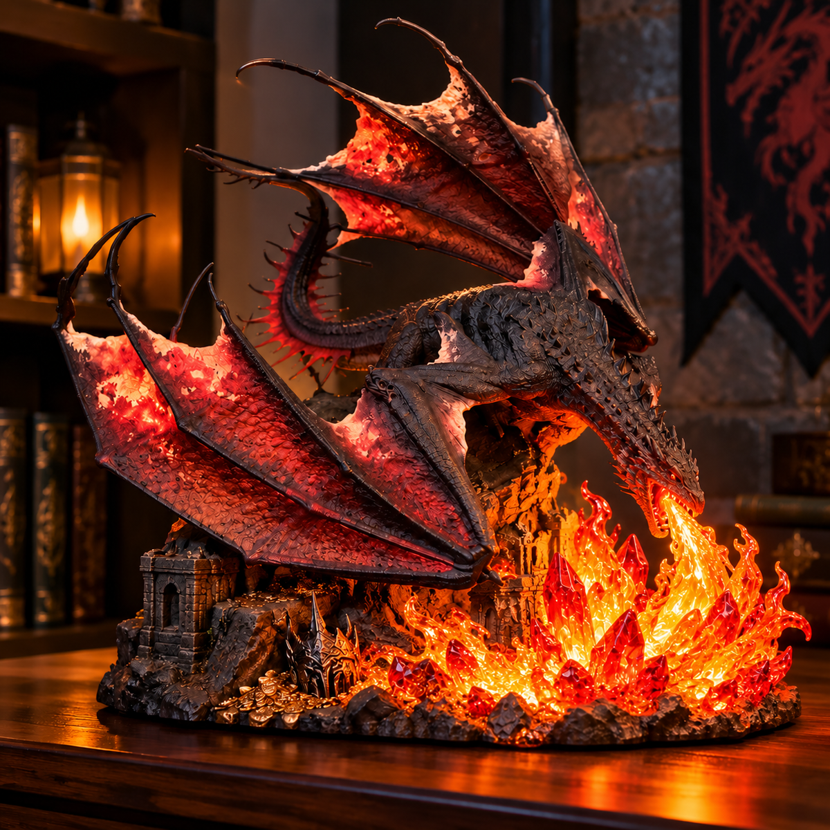 🐉 Dragon Ember Guardian™ – Illuminated Fire-Breathing Dragon Castle Lamp