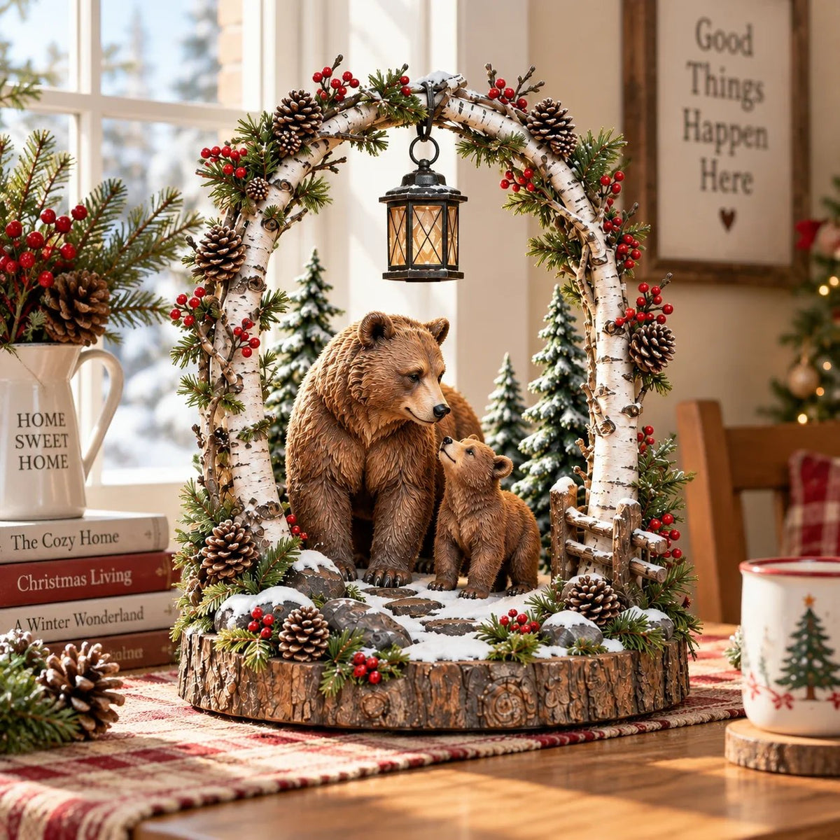 📍🔥50% OFF - 🐻Woodland Bear Family Lantern – Lighted Christmas Forest Tabletop Decor 🎄