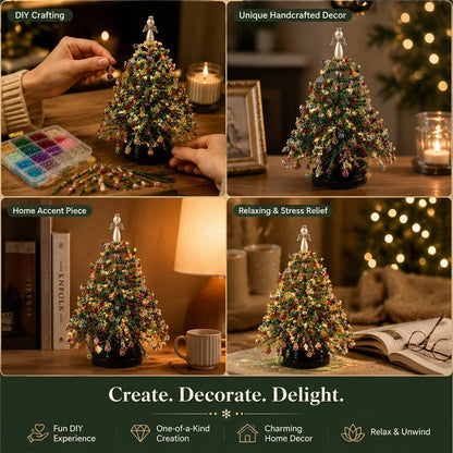 🎄 DIY Beaded Christmas Tree Kit — Warm LED Lights Included | Complete Craft Set: Crystal Beads, Angel Topper, Base & String Lights | Hand-Made Mini Tree That Looks Straight Off a Boutique Shelf | Fun Holiday Project for Kids & Family
