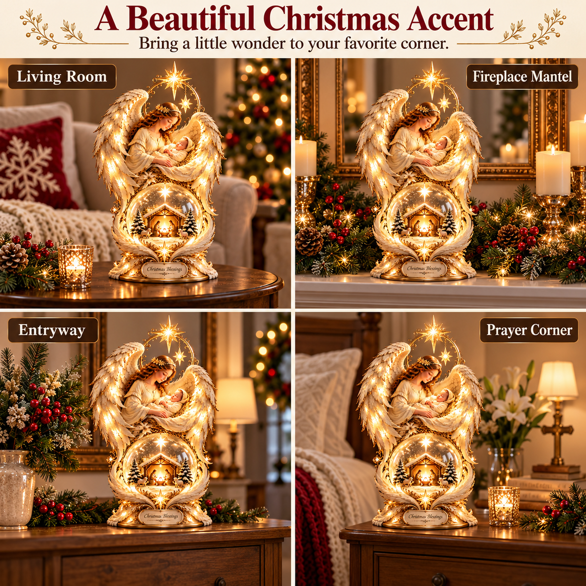 ✨ Christmas Blessings Light-Up Angel & Nativity Christmas Centerpiece