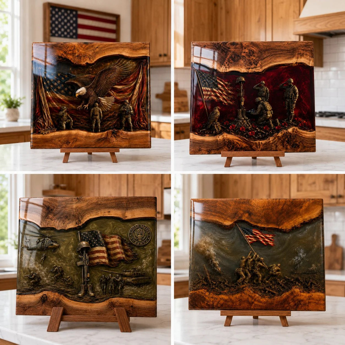 🦅 American Valor™ – Handcrafted Veteran Tribute Wooden Display