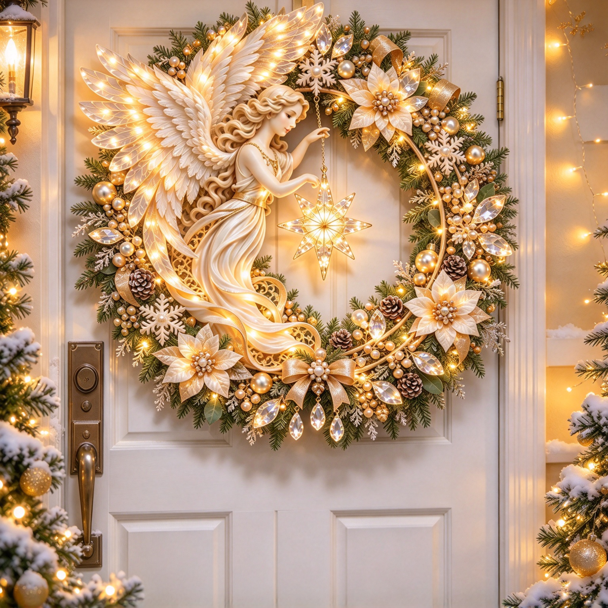 🔥Last Day 50% OFF -✨ Heavenly Angel Christmas Wreath – Lighted Holiday Door Decor ✨