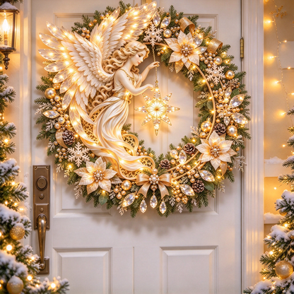 🔥Last Day 50% OFF -✨ Heavenly Angel Christmas Wreath – Lighted Holiday Door Decor ✨