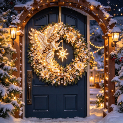 🔥Last Day 50% OFF -✨ Heavenly Angel Christmas Wreath – Lighted Holiday Door Decor ✨