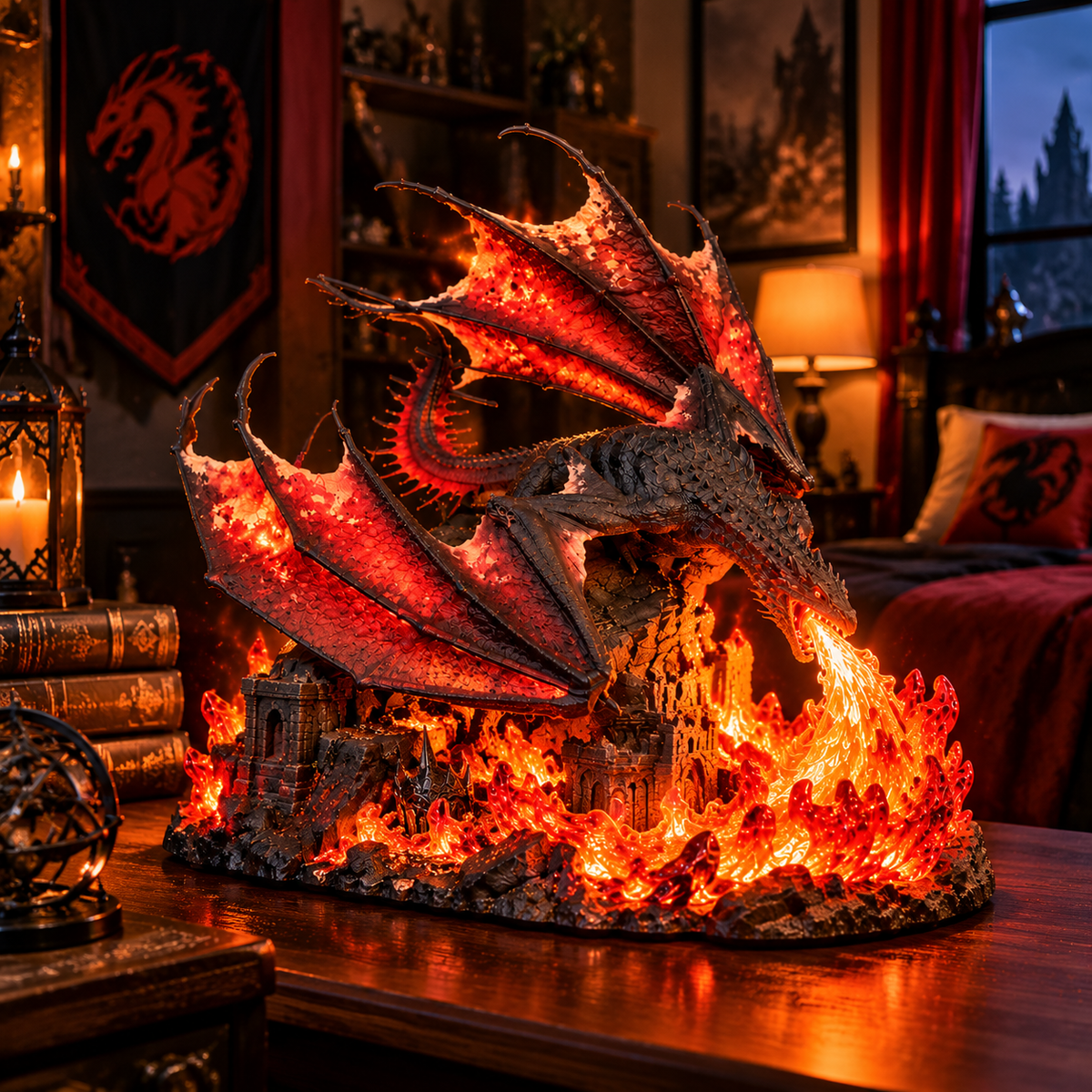 🐉 Dragon Ember Guardian™ – Illuminated Fire-Breathing Dragon Castle Lamp