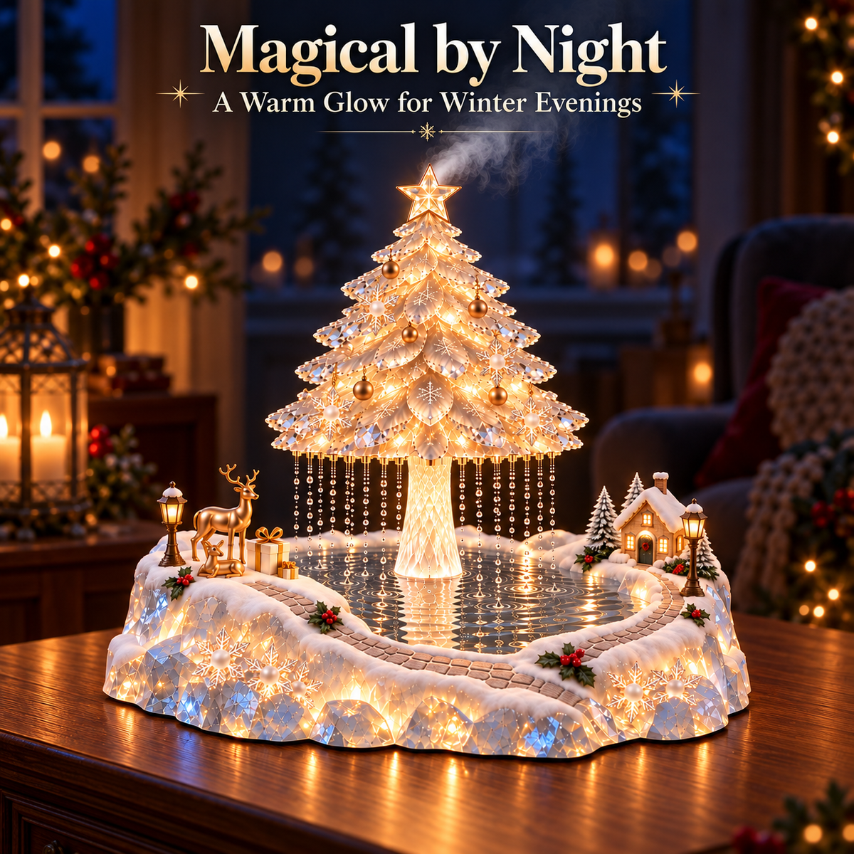 🎄 Crystal Winter Wonderland – Light-Up Christmas Tree Rain Humidifier