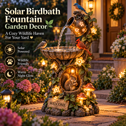 🎄 Christmas Hot Sale-🐿️ Solar Birdbath Fountain Garden Decor – A Cozy Wildlife Haven for Your Yard