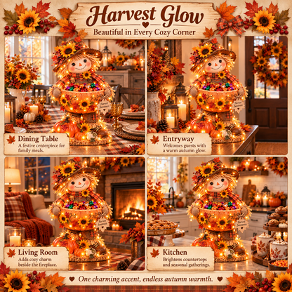 🍂 Harvest Glow™ – Lighted Scarecrow Candy Bowl