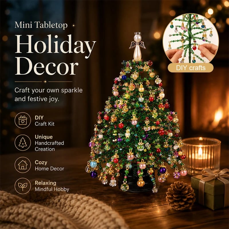 🎄 DIY Beaded Christmas Tree Kit — Warm LED Lights Included | Complete Craft Set: Crystal Beads, Angel Topper, Base & String Lights | Hand-Made Mini Tree That Looks Straight Off a Boutique Shelf | Fun Holiday Project for Kids & Family