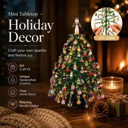 🎄 DIY Beaded Christmas Tree Kit — Warm LED Lights Included | Complete Craft Set: Crystal Beads, Angel Topper, Base & String Lights | Hand-Made Mini Tree That Looks Straight Off a Boutique Shelf | Fun Holiday Project for Kids & Family