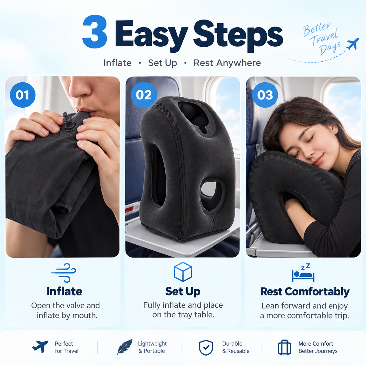 🔥 50% OFF – ✈️Ergonomic Inflatable Travel Pillow | 45° Comfort Support for Better Sleep Anywhere