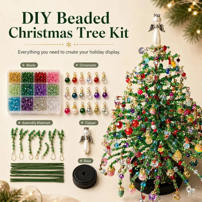 🎄 DIY Beaded Christmas Tree Kit — Warm LED Lights Included | Complete Craft Set: Crystal Beads, Angel Topper, Base & String Lights | Hand-Made Mini Tree That Looks Straight Off a Boutique Shelf | Fun Holiday Project for Kids & Family