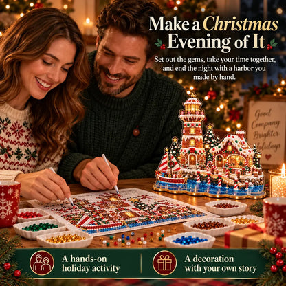 ✨ Premium Pearl Christmas Lighthouse Diamond Painting Art Kit | Luxury Flocked Canvas with Scratch-Resistant Non-Fading Pearl Beads DIY Holiday Decor 🎅⛄️❄️