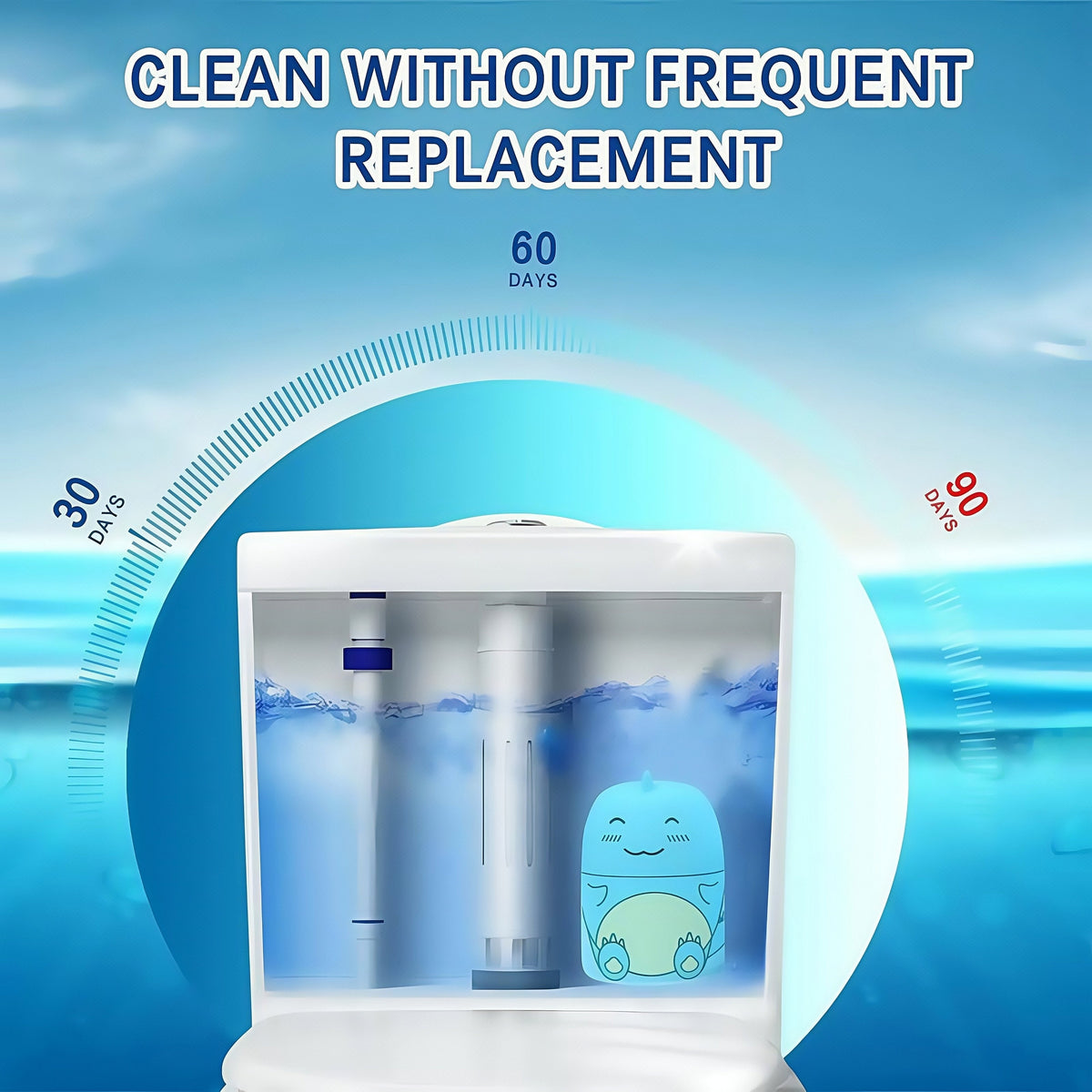 Slow-release toilet cleaner working inside a toilet tank