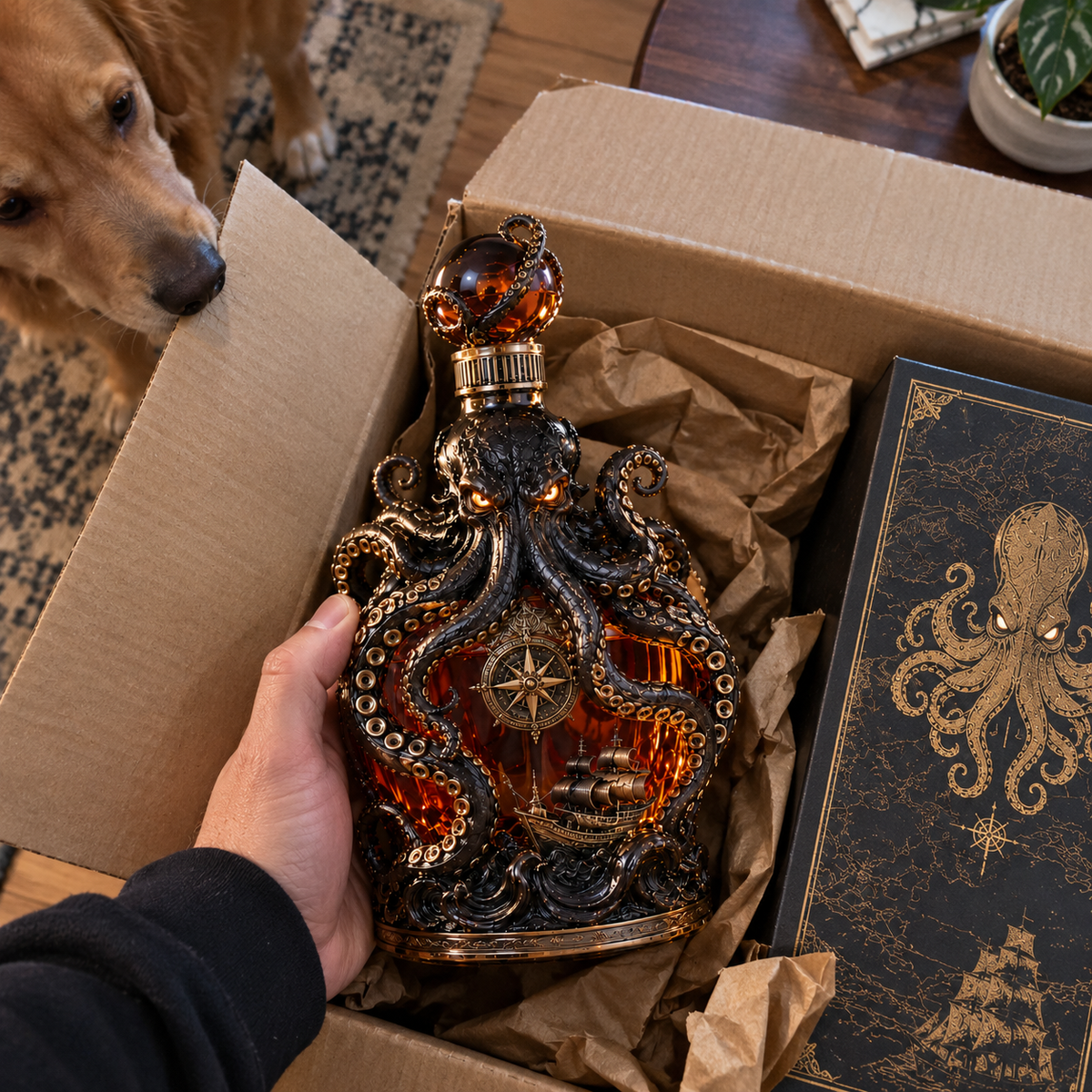 🐙 Kraken Voyage™ – Sculpted Octopus Whiskey Decanter | Gothic Nautical Bar Showpiece
