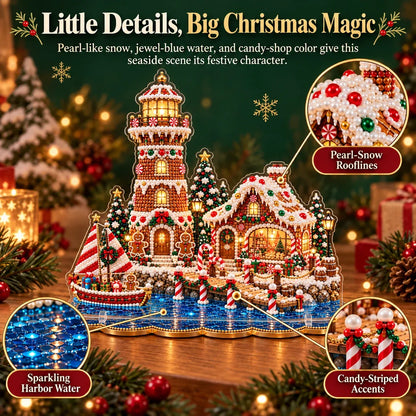 ✨ Premium Pearl Christmas Lighthouse Diamond Painting Art Kit | Luxury Flocked Canvas with Scratch-Resistant Non-Fading Pearl Beads DIY Holiday Decor 🎅⛄️❄️