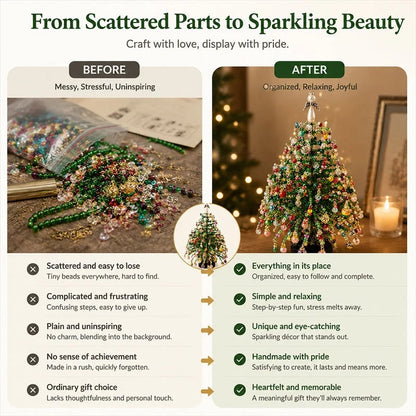 🎄 DIY Beaded Christmas Tree Kit — Warm LED Lights Included | Complete Craft Set: Crystal Beads, Angel Topper, Base & String Lights | Hand-Made Mini Tree That Looks Straight Off a Boutique Shelf | Fun Holiday Project for Kids & Family