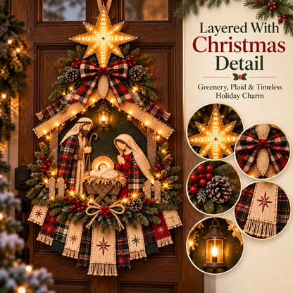 ✝️ Light-Up Christmas Nativity Door Hanger with Radiant Star 🌟